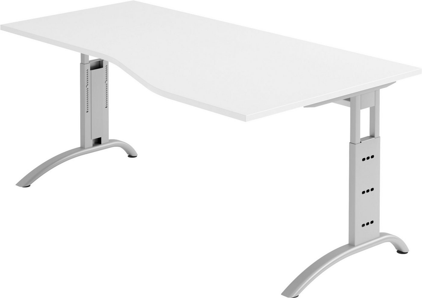bümö Schreibtisch Serie-F - Arbeitshöhe: höhenverstellbar, Freiform: 180 x 100 cm - Dekor: Weiß - Gestell: Silber von bümö