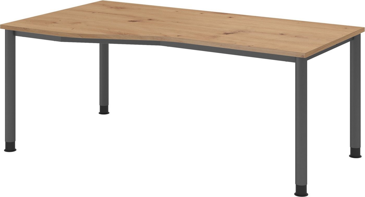 bümö Schreibtisch Serie-H, Gestell: Graphit, Freiform: 180 x 100 cm - Dekor: Asteiche von bümö