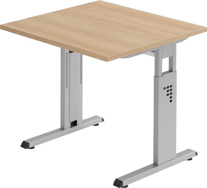 bümö Schreibtisch Serie-O - Arbeitshöhe:, Quadrat: 80 x 80 cm - Dekor: Eiche - Gestell: Silber von bümö