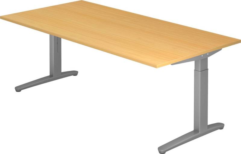 bümö Schreibtisch Serie-XB - Arbeitshöhe:, Rechteck: 200 x 100 cm - Dekor: Buche - Gestell: Silber von bümö