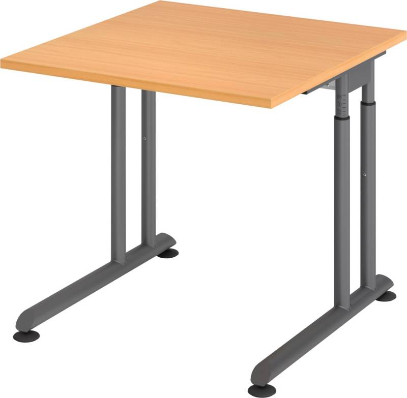 bümö Schreibtisch Serie-Z - Arbeitshöhe:, Quadrat: 80 x 80 cm - Dekor: Buche - Gestell: Graphit von bümö
