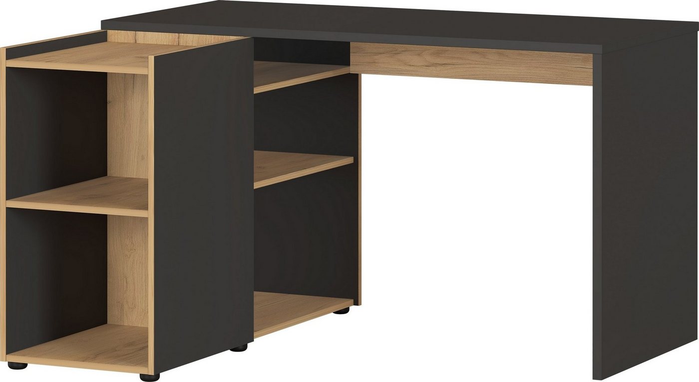 bümö Schreibtisch darkoak, Bürotisch mit integriertem Sideboard in graphit/eiche von bümö