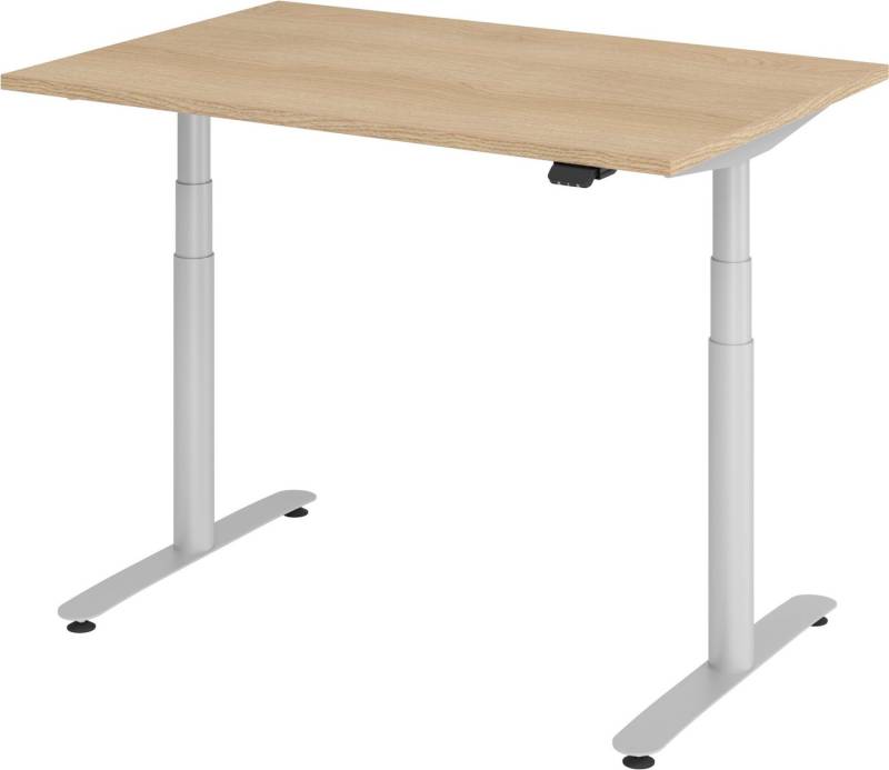 bümö Schreibtisch elektrisch Bluetooth & App XDLR - Arbeitshöhe:, Rechteck: 120 x 80 cm - Dekor: Eiche - Gestell: Silber von bümö