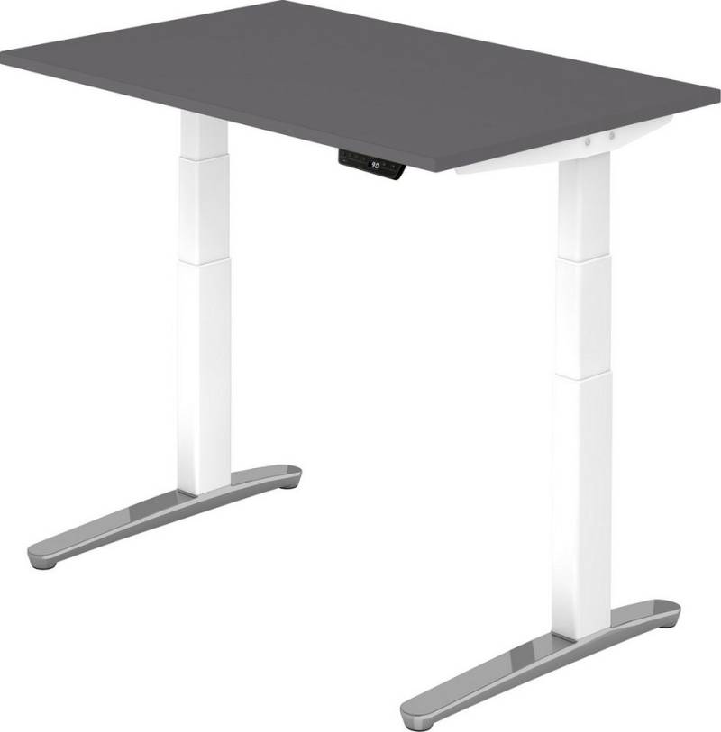 bümö Schreibtisch elektrisch XBHM - Arbeitshöhe:, Rechteck: 120 x 80 cm - Dekor: Graphit - Gestell: Weiß/Alu poliert von bümö