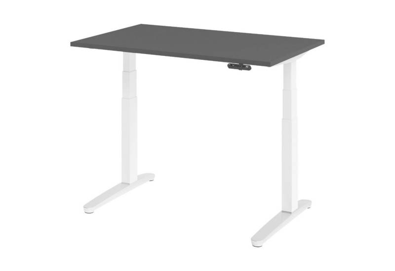 bümö Schreibtisch elektrisch XBHM elektrisch höhenverstellbar, Rechteck: 120 x 80 cm - Dekor: Graphit - Gestell: Weiß/Alu poliert von bümö