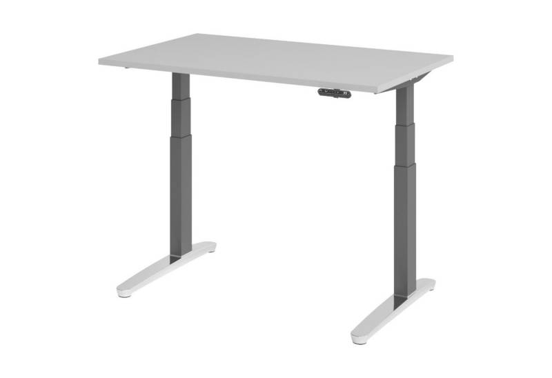 bümö Schreibtisch elektrisch XBHM elektrisch höhenverstellbar, Rechteck: 120 x 80 cm - Dekor: Grau - Gestell: Graphit/Alu poliert von bümö
