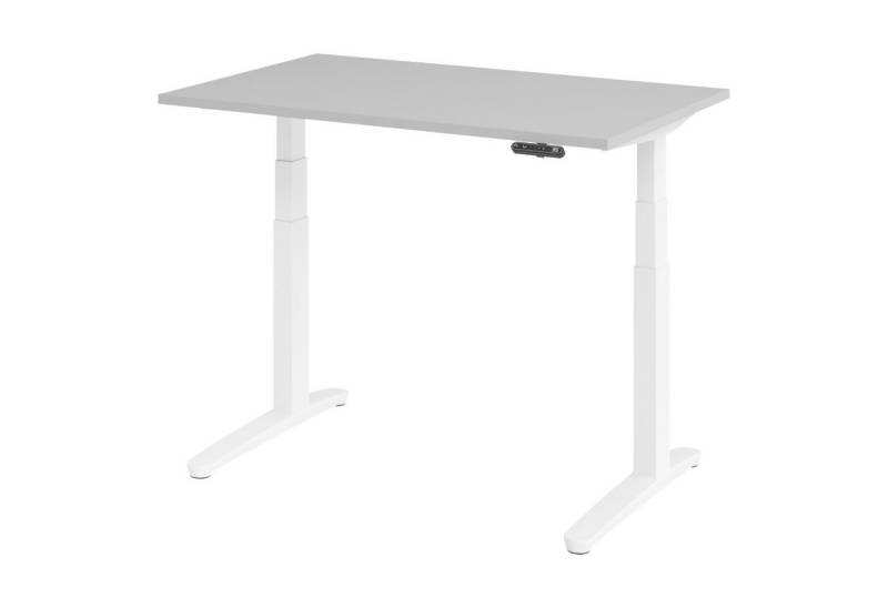 bümö Schreibtisch elektrisch XBHM elektrisch höhenverstellbar, Rechteck: 120 x 80 cm - Dekor: Grau - Gestell: Weiß von bümö