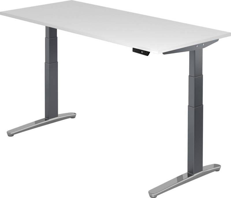 bümö Schreibtisch elektrisch XBHM - Arbeitshöhe:, Rechteck: 180 x 80 cm - Dekor: Weiß - Gestell: Graphit/Alu poliert von bümö