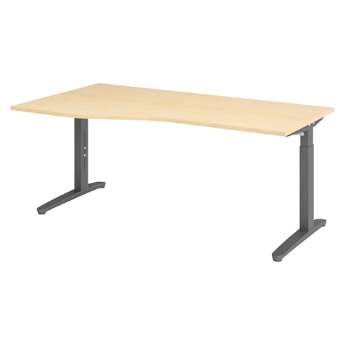 bümö Schreibtisch höhenverstellbar 180x100 cm in Ahorn, Metallgestell in Graphit - Bürotisch groß, höhenverstellbarer Büroschreibtisch, Computertisch & PC Tisch Büro von bümö