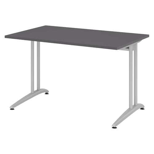 bümö Schreibtisch klein B-Serie 120x80 cm, Tischplatte aus Holz in Graphit, Gestell aus Metall in Silber - PC Tisch, Kleiner Computertisch für's Büro, Office Bürotisch bümö Schreibtisch klein B-Serie 120x80 cm, Tischplatte aus Holz in Graphit, Gestell aus Metall in Silber - PC Tisch, Kleiner Computertisch für's Büro, Office Bürotisch von bümö