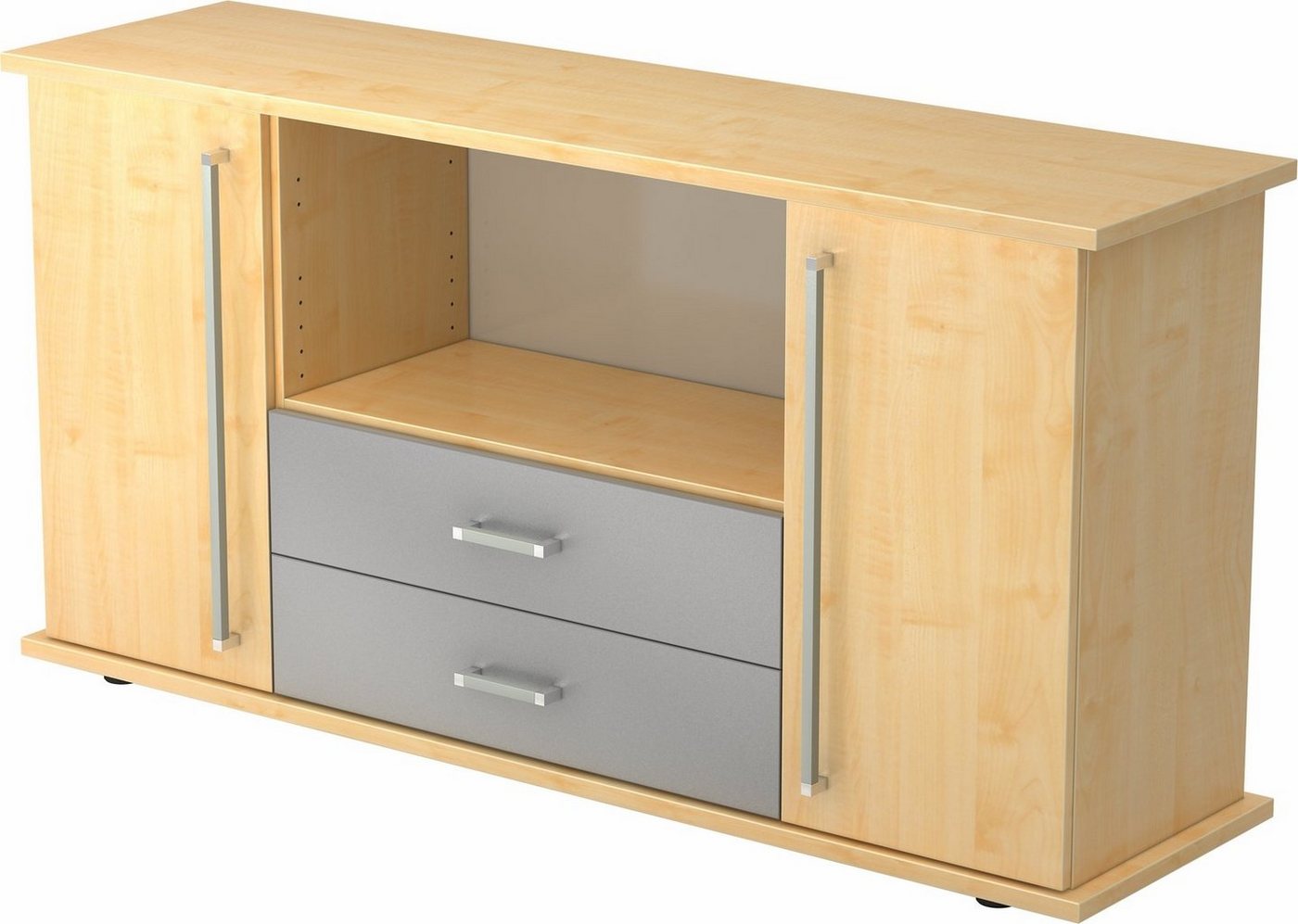 bümö Sideboard office Sideboard mit 2 Schübe & 2 Türen, Dekor: Ahorn - Griffe: Chromgriff von bümö