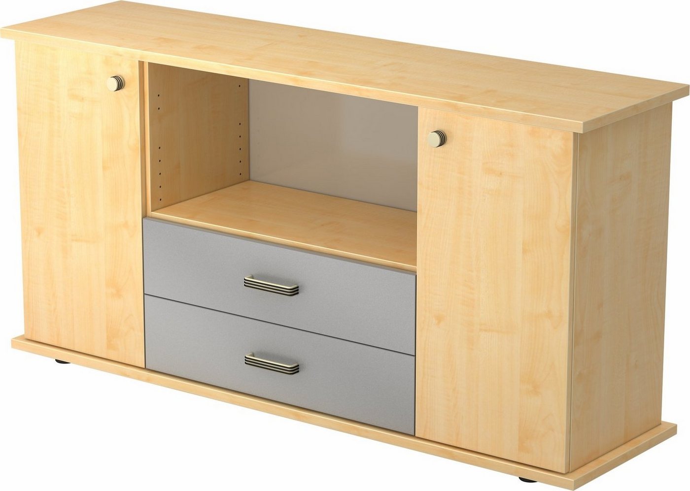 bümö Sideboard office Sideboard mit 2 Schübe & 2 Türen, Dekor: Ahorn - Griffe: Knauf/Streifengriff von bümö