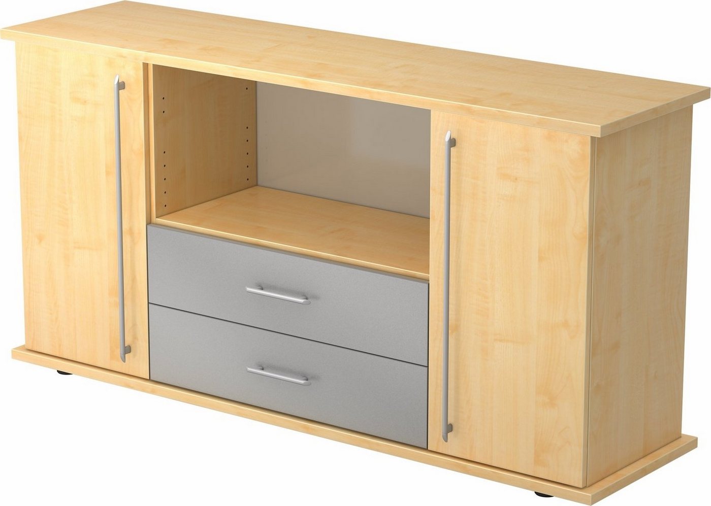 bümö Sideboard office Sideboard mit 2 Schübe & 2 Türen, Dekor: Ahorn - Griffe: Relinggriff (Kunststoff) von bümö