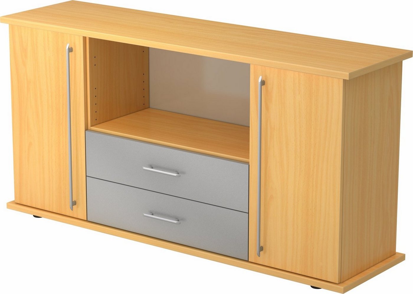 bümö Sideboard office Sideboard mit 2 Schübe & 2 Türen, Dekor: Buche - Griffe: Relinggriff (Kunststoff) von bümö