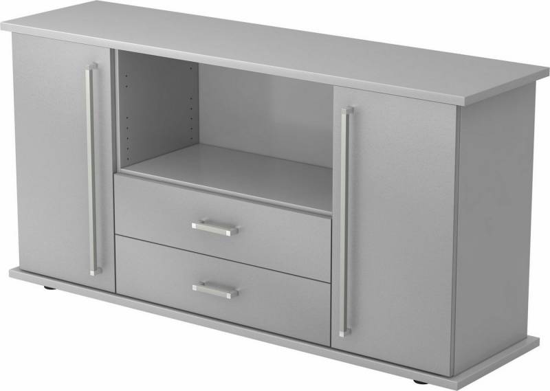 bümö Sideboard office Sideboard mit 2 Schübe & 2 Türen, Dekor: Grau/Silber - Griffe: Chromgriff von bümö