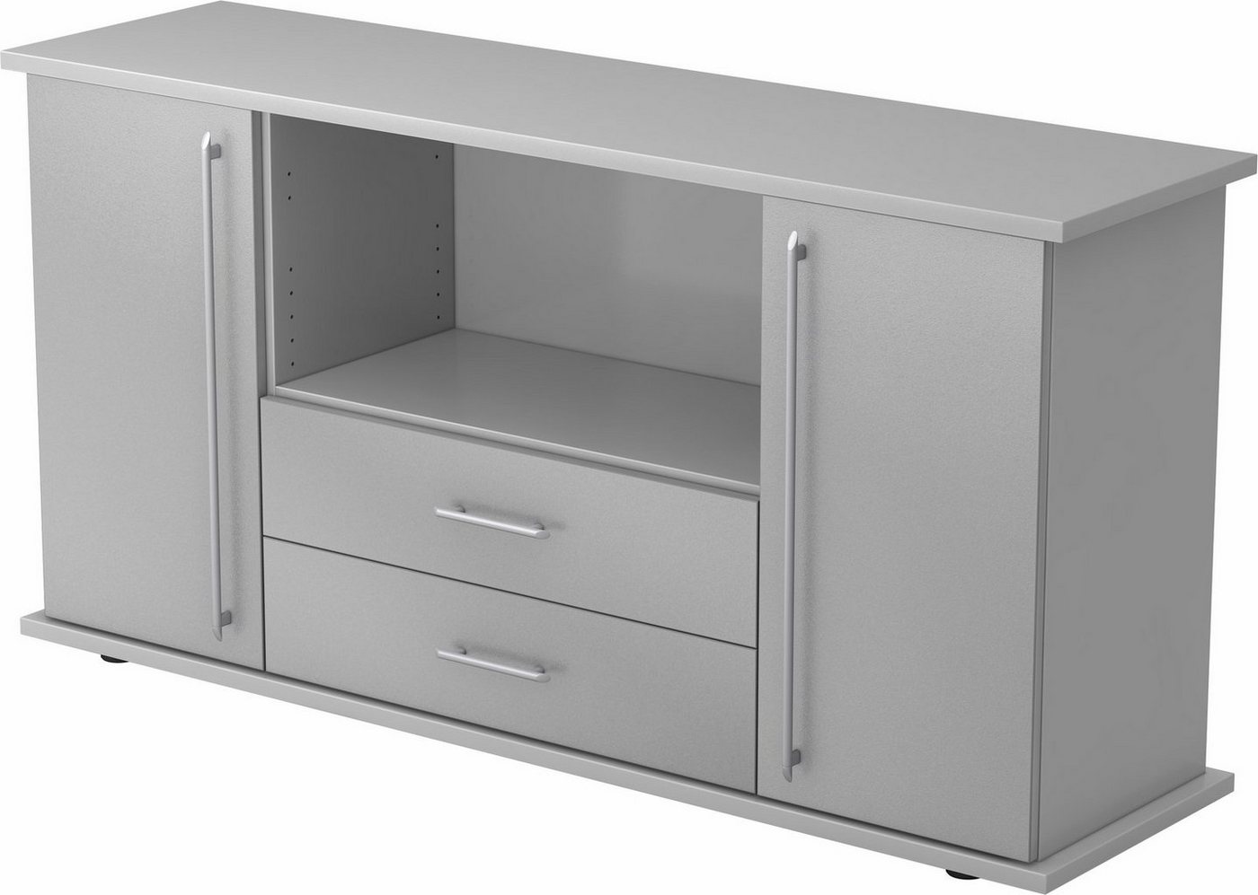 bümö Sideboard office Sideboard mit 2 Schübe & 2 Türen, Dekor: Grau/Silber - Griffe: Relinggriff (Kunststoff) von bümö