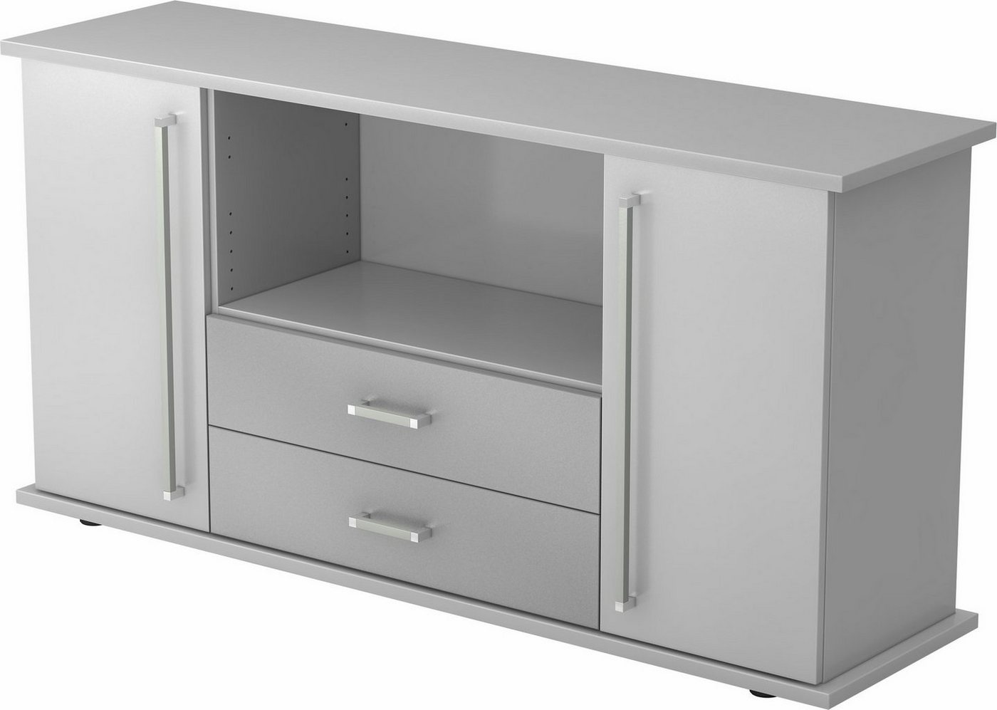 bümö Sideboard office Sideboard mit 2 Schübe & 2 Türen, Dekor: Grau - Griffe: Chromgriff von bümö