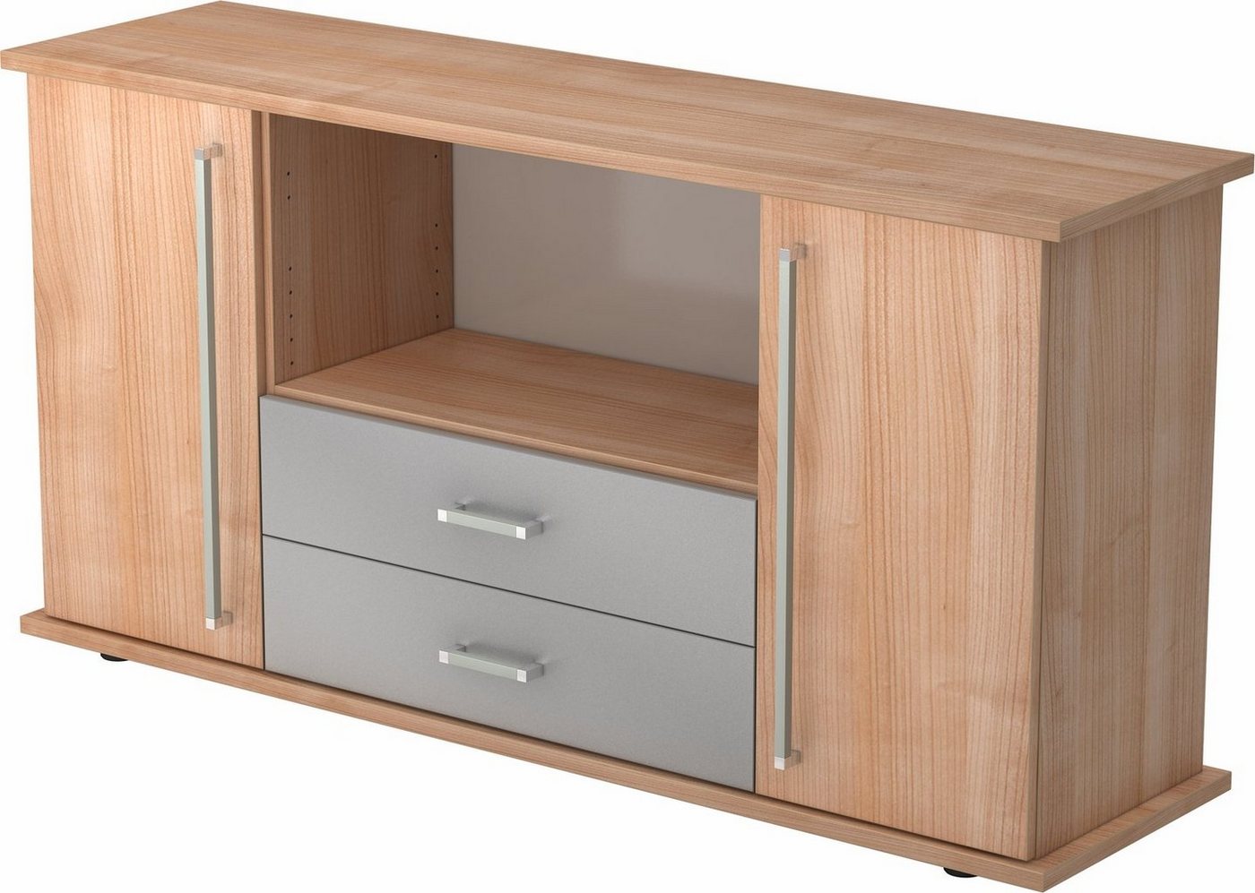 bümö Sideboard office Sideboard mit 2 Schübe & 2 Türen, Dekor: Nussbaum - Griffe: Chromgriff von bümö