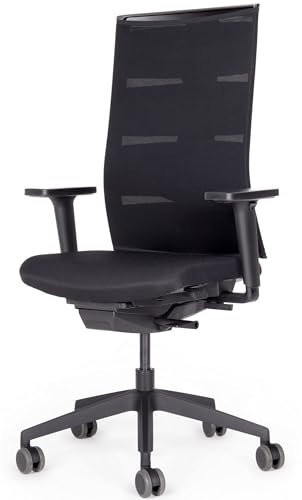 bümö SitzMeister Bürostuhl ergonomisch, Stoff & Netzbezug in schwarz - Ergonomischer Drehstuhl mit Rollen, Stuhl mit Armlehne, Synchronmechanik UVM. - Belastbarkeit 120 kg von bümö