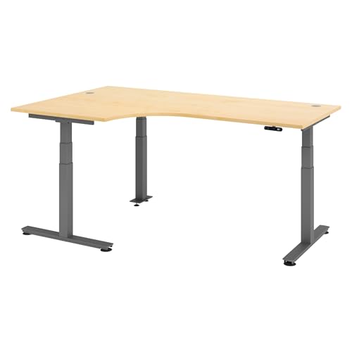 bümö elektrisch höhenverstellbarer Eckschreibtisch Ahorn 200x120 cm, Gestell Graphit - Eckschreibtisch höhenverstellbar mit Memory-Steuerung, elektrischer l Schreibtisch L Form Ecktisch von bümö