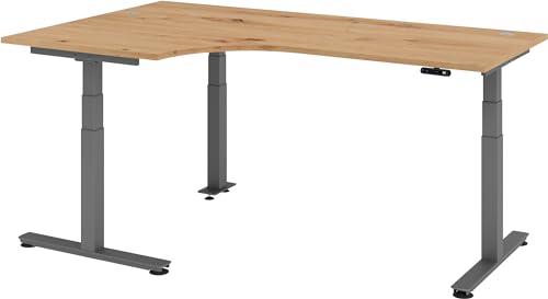 bümö elektrisch höhenverstellbarer Eckschreibtisch Asteiche 200x120 cm, Gestell Graphit - Eckschreibtisch höhenverstellbar mit Memory-Steuerung, elektrischer l Schreibtisch L Form Ecktisch von bümö