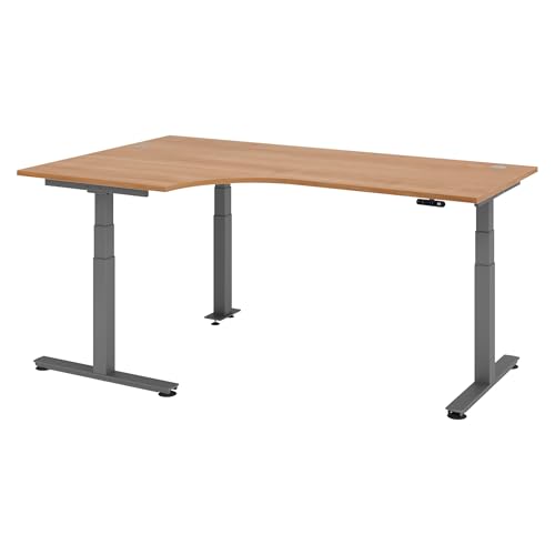 bümö elektrisch höhenverstellbarer Eckschreibtisch Nussbaum 200x120 cm, Gestell Graphit - Eckschreibtisch höhenverstellbar mit Memory-Steuerung, elektrischer l Schreibtisch L Form Ecktisch von bümö