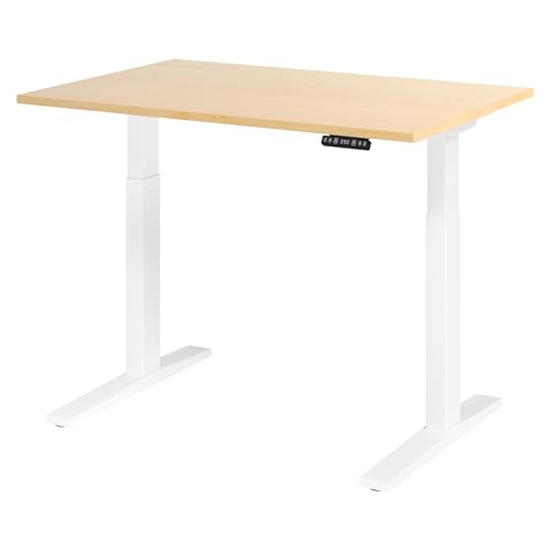 bümö elektrisch höhenverstellbarer Schreibtisch 120x80 cm in Ahorn, Gestell weiß - Sitz & Stehschreibtisch mit Memoryfunktion, elektrischer Stehtisch & Gaming Tisch, XMKA-Serie von bümö