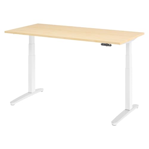 bümö elektrisch höhenverstellbarer Schreibtisch 160x80 cm mit Memory-Steuerung - Design Schreibtisch höhenverstellbar elektrisch, elektrischer Schreibtisch Ahorn, Gestell weiß/alu von bümö