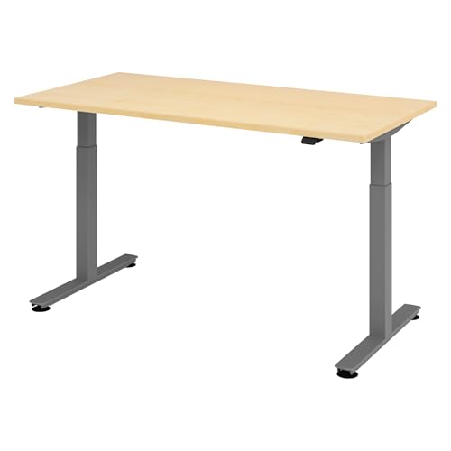 bümö elektrisch höhenverstellbarer Schreibtisch Ahorn 160x80 cm, Gestell: Graphit - Büroschreibtisch höhenverstellbar elektrisch, elektrischer Bürotisch & Gaming Tisch, Stehschreibtisch von bümö