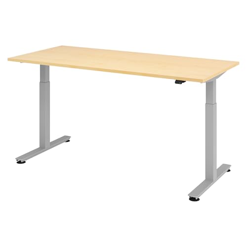 bümö elektrisch höhenverstellbarer Schreibtisch Ahorn 180x80 cm, Gestell: Silber - Büroschreibtisch höhenverstellbar elektrisch, elektrischer Bürotisch & Gaming Tisch, Stehschreibtisch von bümö