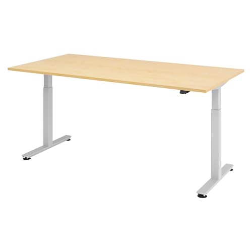 bümö elektrisch höhenverstellbarer Schreibtisch Ahorn 200x100 cm, Gestell: Silber - Büroschreibtisch höhenverstellbar elektrisch, elektrischer Bürotisch & Gaming Tisch, Stehschreibtisch von bümö