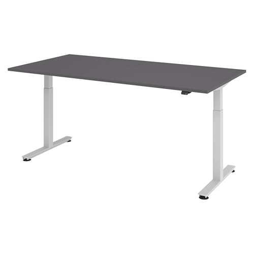 bümö elektrisch höhenverstellbarer Schreibtisch Graphit 200x100 cm, Gestell: Silber - Büroschreibtisch höhenverstellbar elektrisch, elektrischer Bürotisch & Gaming Tisch, Stehschreibtisch von bümö
