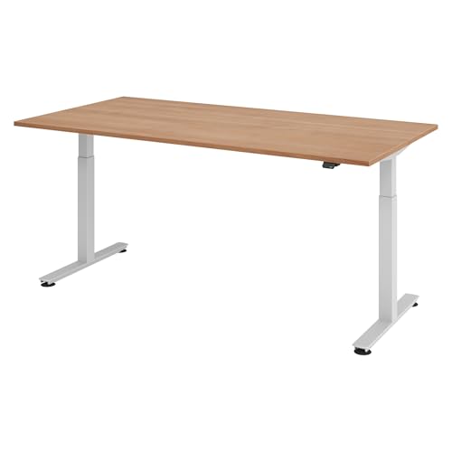 bümö elektrisch höhenverstellbarer Schreibtisch Nussbaum 200x100 cm, Gestell: Silber - Büroschreibtisch höhenverstellbar elektrisch, elektrischer Bürotisch & Gaming Tisch, Stehschreibtisch von bümö