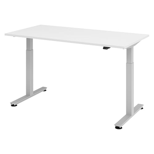 bümö elektrisch höhenverstellbarer Schreibtisch weiß 160x80 cm, Gestell: Silber - Büroschreibtisch höhenverstellbar elektrisch, elektrischer Bürotisch & Gaming Tisch, Stehschreibtisch von bümö