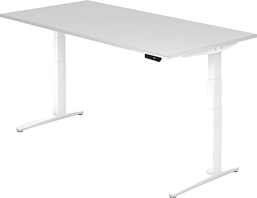 bümö elektrischer Schreibtisch mit Designergestell in weiß | Ergonomischer Sitz- & Stehschreibtisch höhenverstellbar | Bürotisch elektrisch mit Memoryfunktion 200 x 100 cm von bümö