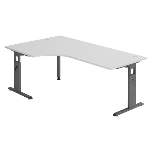 bümö höhenverstellbarer Eckschreibtisch O-Serie 200x120 cm in grau, Gestell in Graphit - Schreibtisch L Form, großer Tisch für's Büro, Computertisch höhenverstellbar von bümö