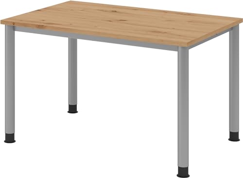 bümö höhenverstellbarer Schreibtisch H-Serie 120x80 cm in Asteiche, Gestell in Silber - PC Tisch klein für's Büro manuell höhenverstellbar, Computertisch verstellbar von bümö