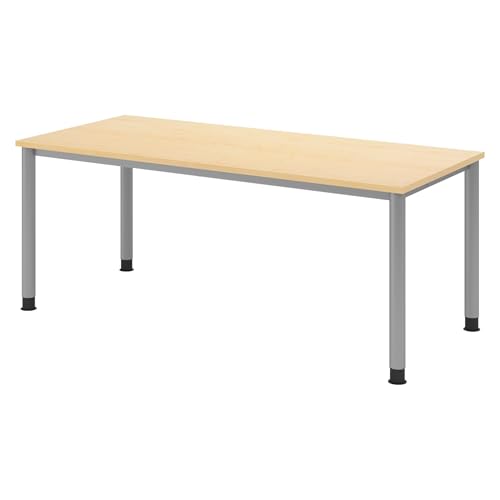 bümö höhenverstellbarer Schreibtisch H-Serie 180x80 cm in Ahorn, Gestell in Silber - großer PC Tisch für's Büro manuell höhenverstellbar, Computertisch verstellbar von bümö