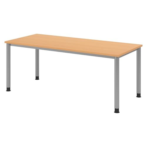 bümö höhenverstellbarer Schreibtisch H-Serie 180x80 cm in Buche, Gestell in Silber - großer PC Tisch für's Büro manuell höhenverstellbar, Computertisch verstellbar von bümö