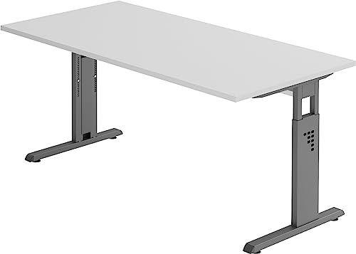 bümö höhenverstellbarer Schreibtisch O-Serie 160x80 cm in grau, Gestell in Graphit - PC Tisch für's Büro manuell höhenverstellbar, Computertisch verstellbar von bümö