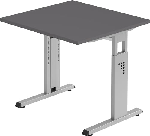 bümö höhenverstellbarer Schreibtisch O-Serie 80x80 cm in Graphit, Gestell in Silber - PC Tisch klein für's Büro manuell höhenverstellbar, Computertisch verstellbar von bümö