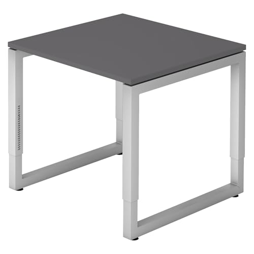 bümö höhenverstellbarer Schreibtisch R-Serie 80x80 cm in Graphit, Gestell in Silber - PC Tisch klein für's Büro manuell höhenverstellbar, Computertisch verstellbar bümö höhenverstellbarer Schreibtisch R-Serie 80x80 cm in Graphit, Gestell in Silber - PC Tisch klein für's Büro manuell höhenverstellbar, Computertisch verstellbar von bümö