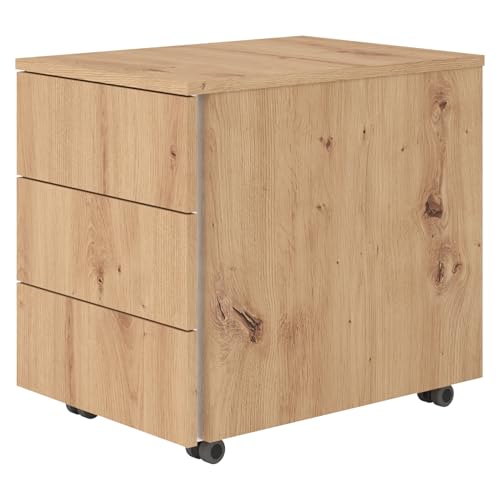 bümö lite Rollcontainer mit Schubladen, Container aus Holz in Asteiche - Rollwagen für's Büro als Schreibtisch Unterschrank, Bürocontainer od. Schreibtischcontainer mit Seitengriff von bümö