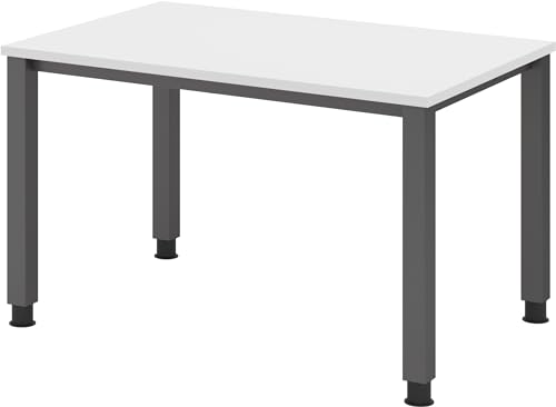 bümö manuell höhenverstellbarer Schreibtisch 120x80 cm in weiß, Metall-Gestell: Graphit - PC Tisch höhenverstellbar & belastbar bis 140 kg, Büro- und Computertisch klein von bümö