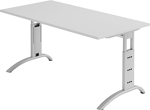 bümö manuell höhenverstellbarer Schreibtisch 160x80 cm in grau - PC Tisch höhenverstellbar & groß, höhenverstellbarer Tisch Büro, großer Computertisch verstellbar, F-Serie von bümö