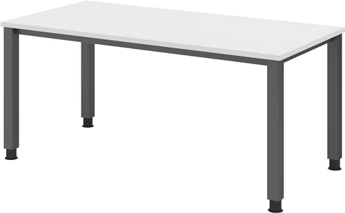 bümö manuell höhenverstellbarer Schreibtisch 160x80 cm in weiß, Metall-Gestell: Graphit - PC Tisch höhenverstellbar & belastbar bis 140 kg, Büro- und Computertisch von bümö