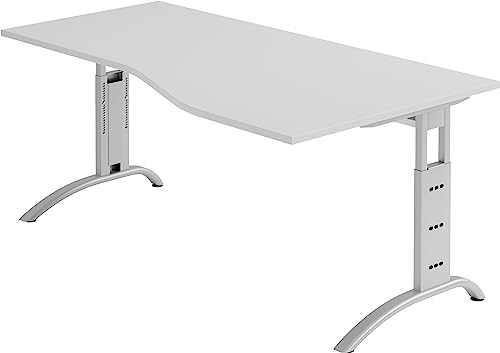 bümö manuell höhenverstellbarer Schreibtisch 180x100 cm in grau - PC Tisch höhenverstellbar & groß, höhenverstellbarer Tisch Büro, großer Computertisch verstellbar, F-Serie von bümö