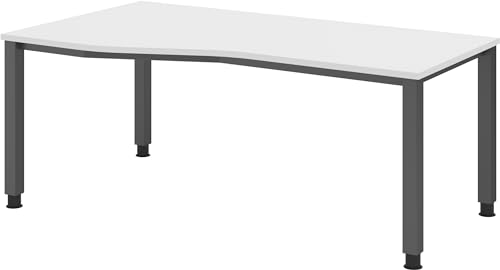 bümö manuell höhenverstellbarer Schreibtisch 180x100 cm in weiß, Metall-Gestell: Graphit - PC Tisch höhenverstellbar & belastbar bis 140 kg, Büro- und Computertisch groß von bümö