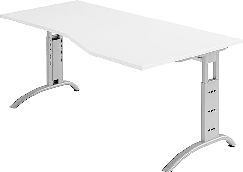 bümö manuell höhenverstellbarer Schreibtisch 180x100 cm in weiß - PC Tisch höhenverstellbar & groß, höhenverstellbarer Tisch Büro, großer Computertisch verstellbar, F-Serie von bümö