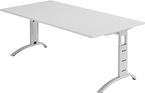 bümö manuell höhenverstellbarer Schreibtisch 200x100 cm in grau - PC Tisch höhenverstellbar & groß, höhenverstellbarer Tisch Büro, großer Computertisch verstellbar, F-Serie von bümö